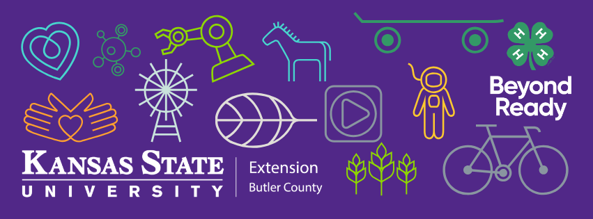 Header image with K-State Extension - Butler County logo, 4-H clover with Beyond Ready, and 4-H related icons